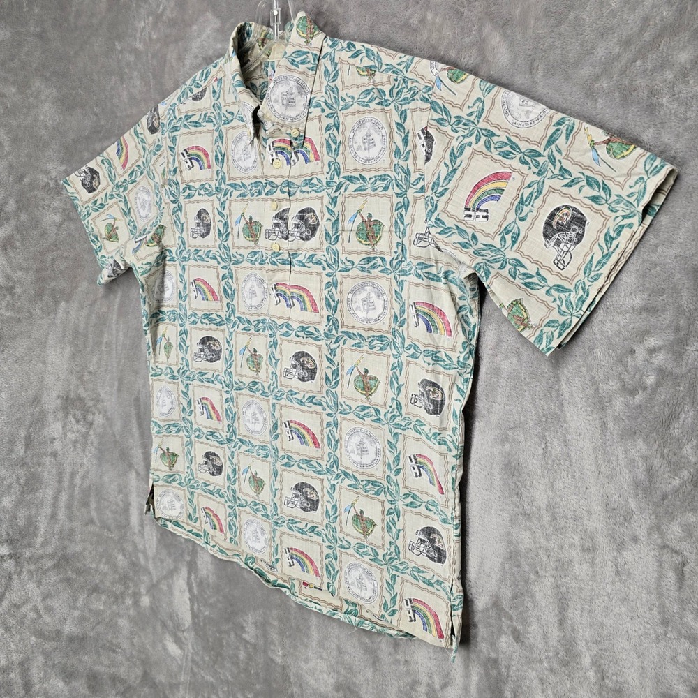 Reyn Spooner Button Down Shirt Mens XL Cream UH Hawaii Rainbow Warriors Football - Picture 7 of 16